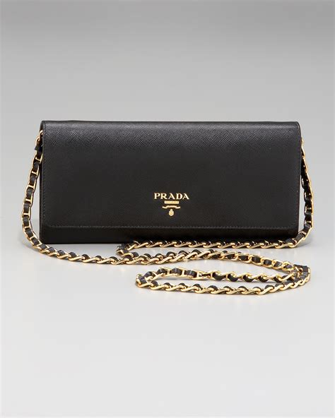 prada black luxe saffiano leather chain wallet|large saffiano and leather wallet.